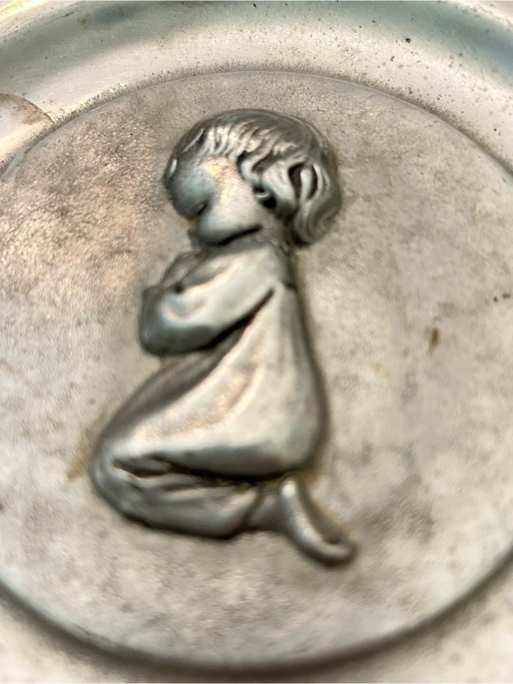 Vintage Pewter Decorative Prayer Girl Wall Plate